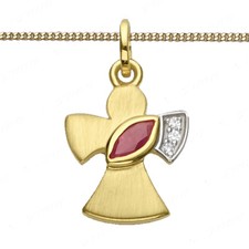 Dzieci Dziewczęta Kobiety Rubin Ochrona Anioł Wisiorek Prawdziwe złoto 333 Chrzest Komunia