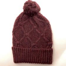 Old Navy Dark Red Heathered Knit Winter Pom Pom Hat Cross Weave Pattern