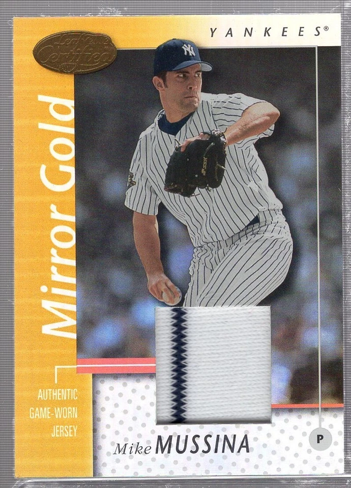 Camiseta deportiva negra con espejo certificado Mike Mustina Leaf 2002 tira #105 Yankees #18/25 Foto 3 de 3