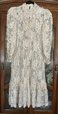 Vintage Victorian 1920's Style Midi Ivory Lace Dress Pearl Accents Sz 11/12