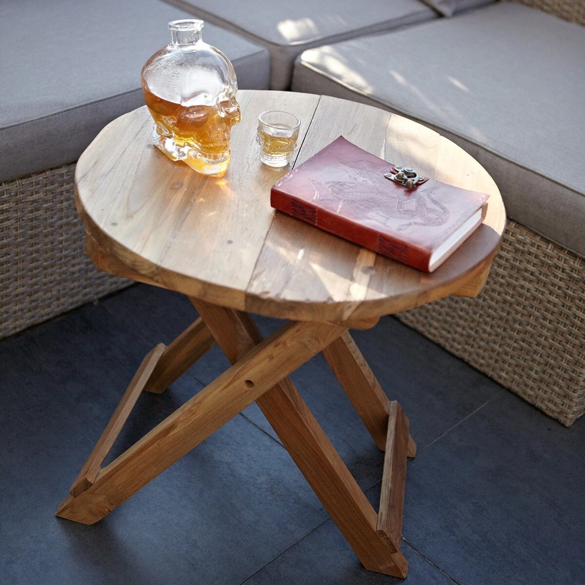 Upcycled round coffee table deals