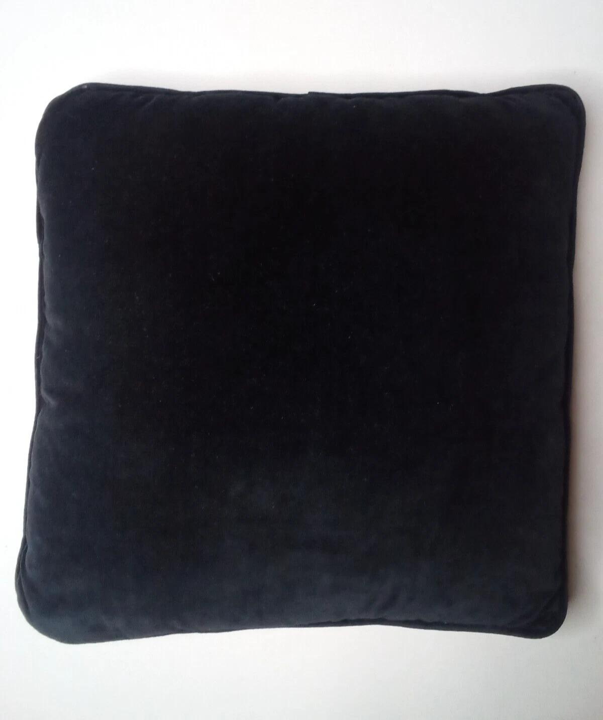 17" Rounded Square Black Cotton Velvet Accent Pillow w/ Piping Poly Fill