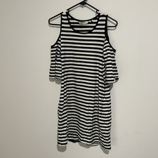 Decjuba Kids Girls Youth Striped Cold Shoulder Dress Size 12 Years Black White