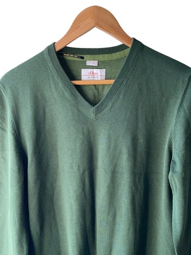 S. Oliver Men's Size M Green V-Neck Cotton Sweater - Picture 2 of 4