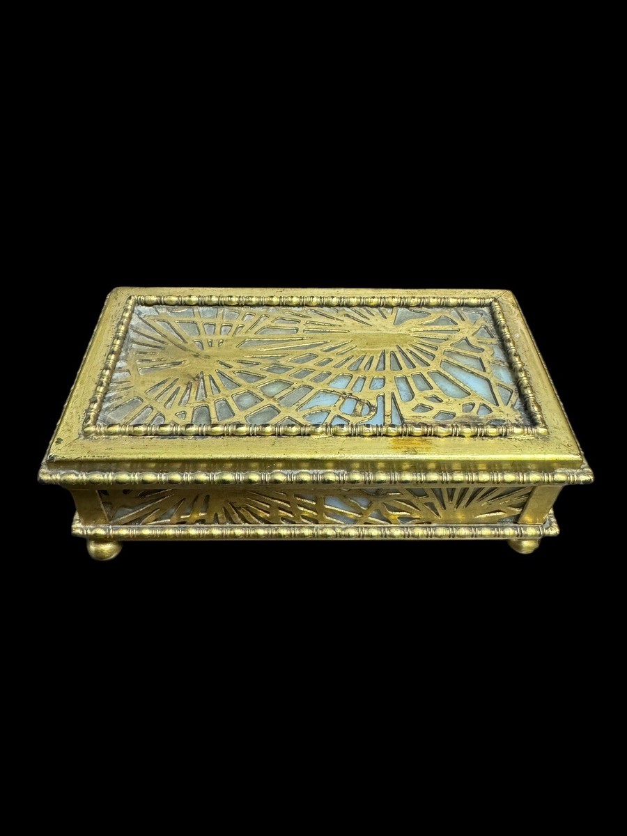 Tiffany Studios NY - 801 - Grapevine Beaded Stamp Box - Caramel