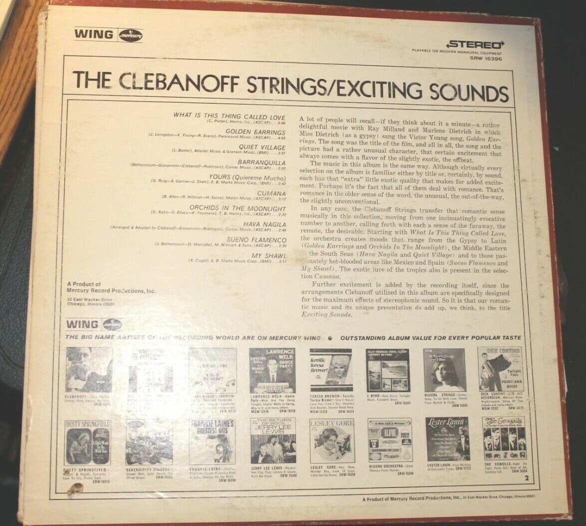 Record Album LP THE CLEBANOFF STRINGS/EXCITING SOUNDS VINYL NM SRW