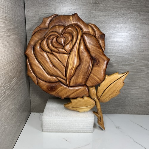 Intarsia Rose Wood Rose Flower Art Beautiful Handcrafted Signed Aaron Reynolds