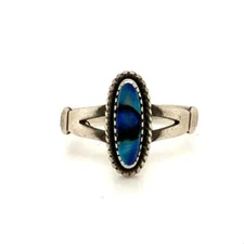Vintage Sterling Wheeler Mfg. Navajo Southwest Blue Abalone Shell Ring sz 8 1/2