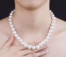 Suberb 17"9-10mm Natural South Sea Genuine White Round Pearl Necklace 30118