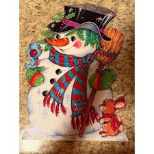Vintage Christmas Snowman Die Cut Cardboard Wall Decoration Retro Holiday Decor
