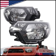 For 2012-2015 Toyota Tacoma Pickup Black Headlights Clear Corner Headlamps Pair