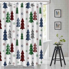 Winter Buffalo Check Plaid Christmas Tree Shower Curtain, Fabric, Machine Was...