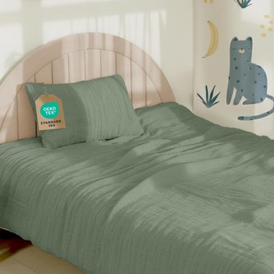 Baby Toddler Muslin Bedding Set Green 100x135 cm Duvet Cover + Pillowcase 40x60