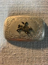 Vintage Western Bull Rider Rodeo Belt Buckle Silver Tone with Bronze Detail