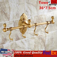 Vintage Towel Bar Brass Towel Shelf Wall-Mounted storage Holder Rack W/ 4 Hooks