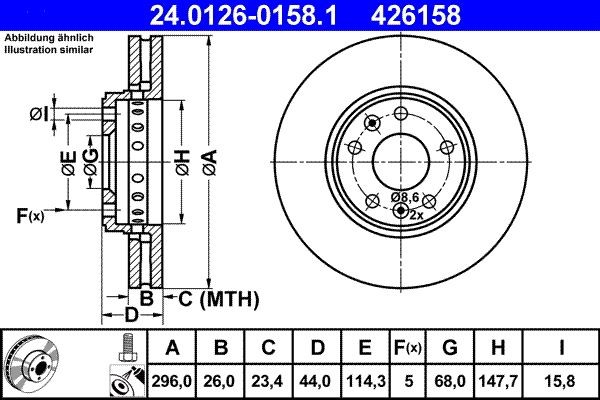 2X ATE Bremsscheibe 24.0126-0158.1 FüR Renault-image