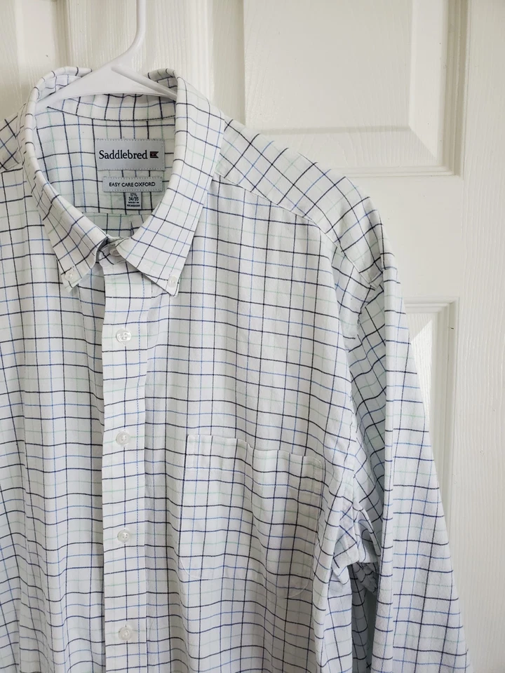 Мужская белая рубашка Saddlebred размер 17-1/2 34/35 легкий уход Oxford - Изображение 4 из 4