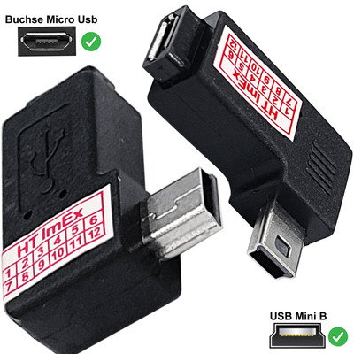 Mini USB plug 90° angled to Micro USB socket adapter extension