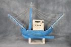 Large Vintage Scratch Built Folk Art Blue Wooden Fishing Boat Figure Display