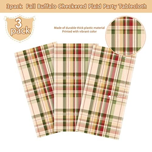 Paquete de 3 fundas de mesa a cuadros a cuadros Búfalo Fall, paquete de 3 54x108" amarillo rojo verde Foto 4 de 4