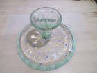 Vintage Art Deco  Green Decorative Poka Dot  Glass Round Pedestal Plate 10" — photo 3