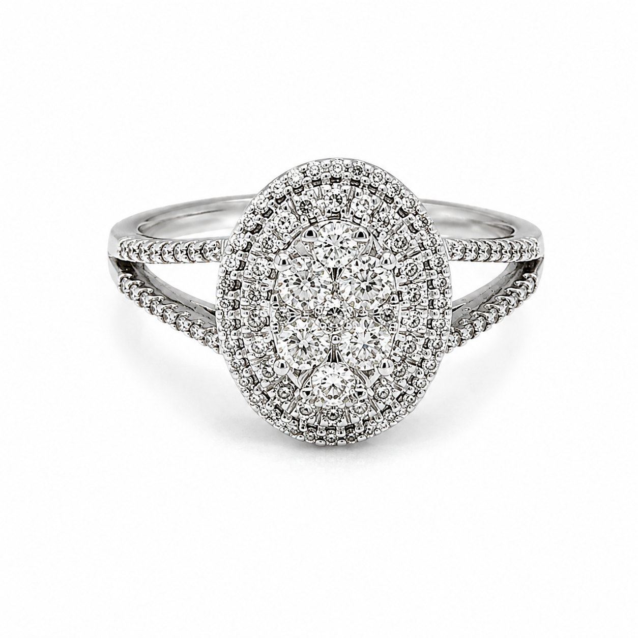 0.50ct Natural Diamond Halo Ring 10K White Gold | Illusion Diamond Promise Ring
