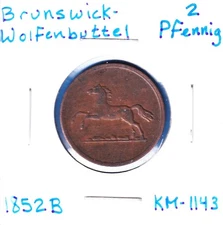 1852B Brunswick-Wolfenbuttel 2 Pfennig (KM-1143) Copper [scarce] horse