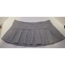 Y2K Grey Pink Plaid Pleated Micro Mini Skirt Low Rise Side Buckle Schoolgirl