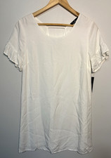 LULU'S Women's S Love Me So White V-Neck Cap-Sleeve Lined Polyester Shift Dress