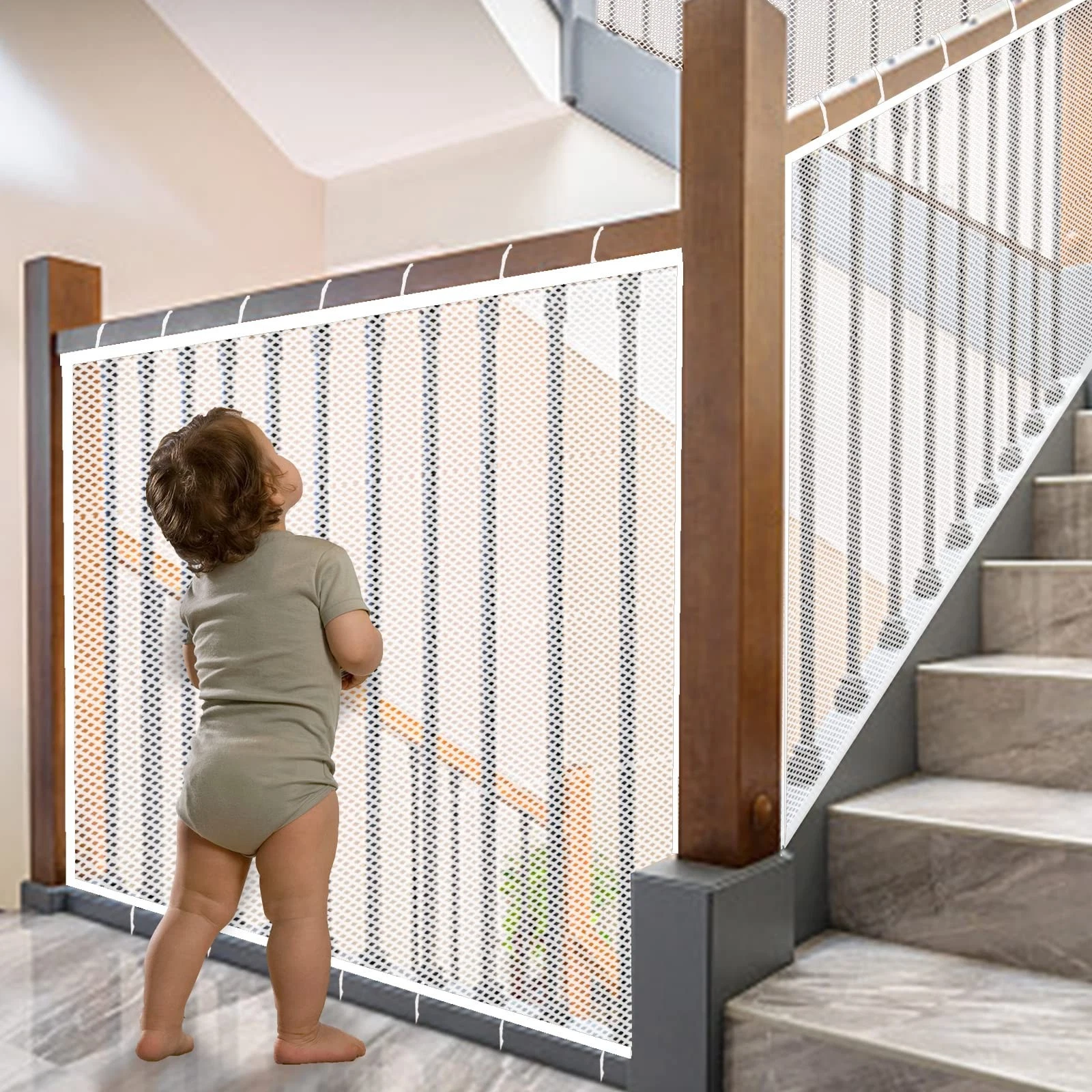JIFTOK Baby Gate for Stairs, Banister Guard for Kids, Pets, Toys, 19.6 ft L x...