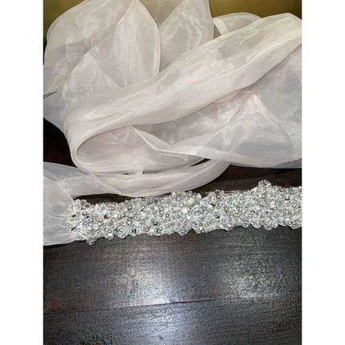 Allure Bridals Rhinestone Pearls Embellished Wedding Dress Sash Belt Champagne L