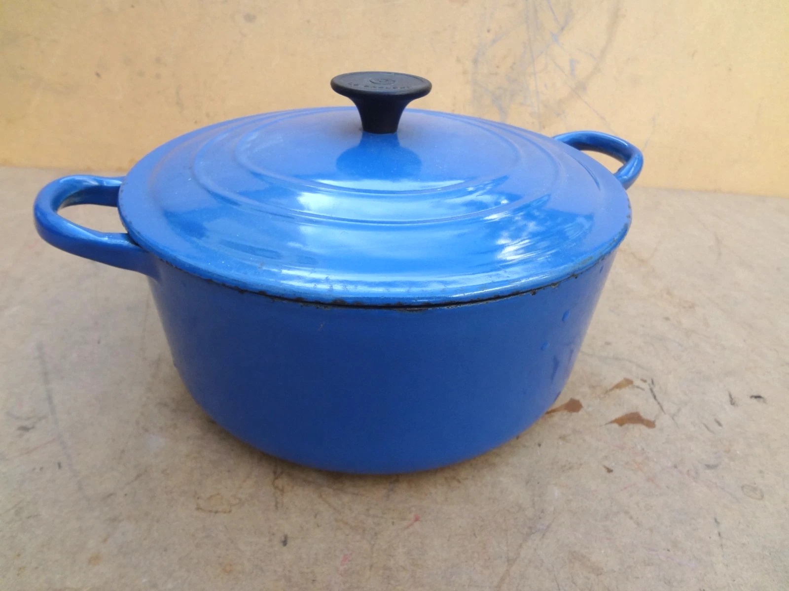 Vintage Le Creuset Blue Enamel Cast Iron Dutch Oven w/ Lid Size D