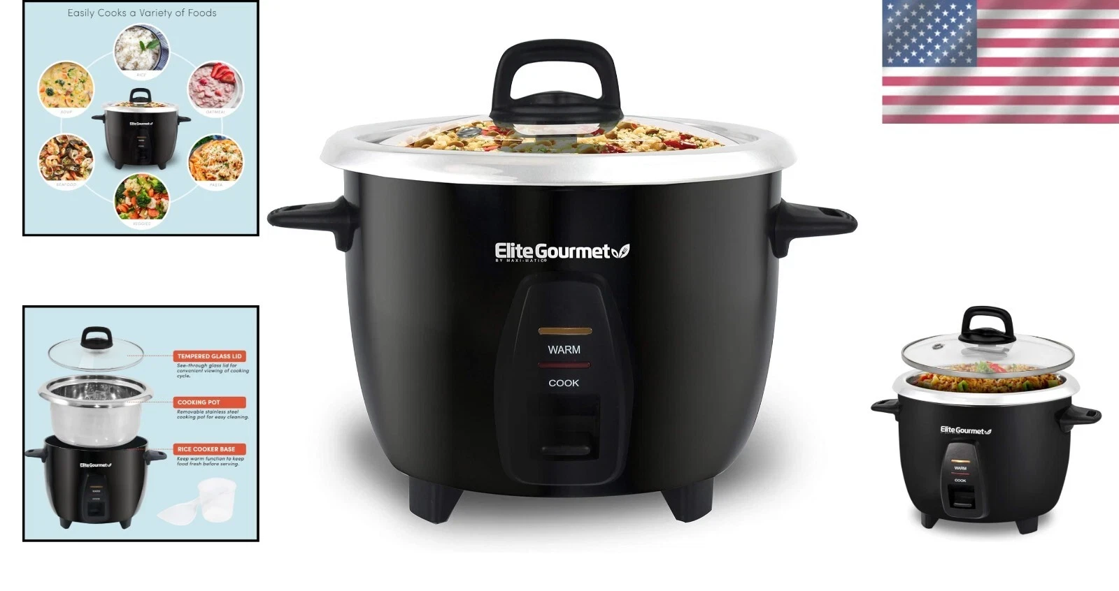 Elite Gourmet 10-Cup Cooked Capacity Rice Cooker - Stainless Steel Inner Pot