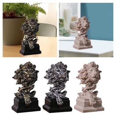 Statue Löwenkopf handgeschnitzt, Büroornament für Wohnzimmer,