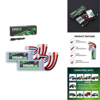 FEDCO 11.1V Lipo Battery 600mAh 3S Rechargeable Lithium Polymer Batteries