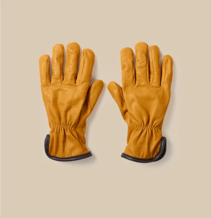 FILSON Original Lined Goatskin Men's Gloves Small - Yellow Leather & Gray Wool