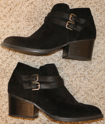 Kohl s Esme Black Faux Suede Ankle Bootie Double Buckle Boots Women s 7 M