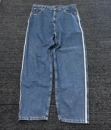 Vintage Tommy Hilfiger Jeans Herren 38x32 passt 36x31 Blau Denim Baggy Y2K Side Logo - Bild 2 von 12