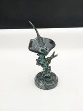 San Pacific International SPI Brass Stingray Sculpture Statue Marble Base