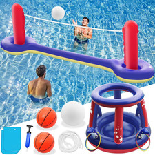 Jasonwell Pool Toys Games Set - 3 in 1 Pool Volleyball Net Basketball Hoop Ring