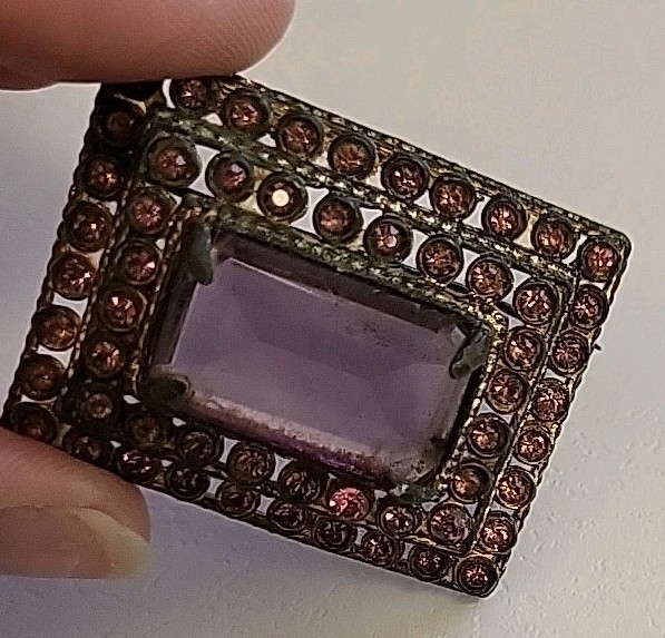 Vintage Rectangular Tiered Amethyst Rhinestone Br… - image 4
