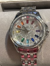 New Michael Kors Colored Crystals Glitz Watch, Silver Stainless Steel Band