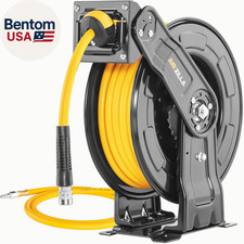 Premium Steel Retractable Air Hose Reel with Dual Arm, 3/8"X50Ft Hybrid Polymer