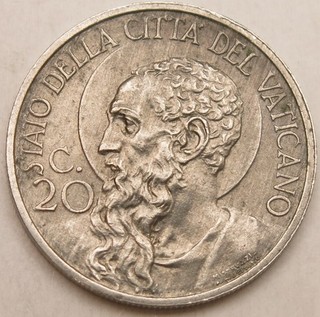 VATICANO 20 Centesimi 1932 Nichel Papa Pio XI. aUNC 1216