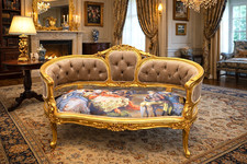 Sofa French Louis XVI Corbeille Gold Gilded Beechwood Tufted Velvet Settee