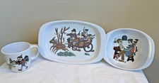 Vintage Noritake Melamine Ware Pinocchio 3 pc Child's Dish Set Japan