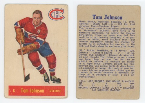 Tom Johnson #6 1957 Parkhurst card