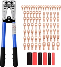 Battery Cable Lug Crimping Tool for AWG10-1/0, Wire Crimper with 78Pcs Copper Lu