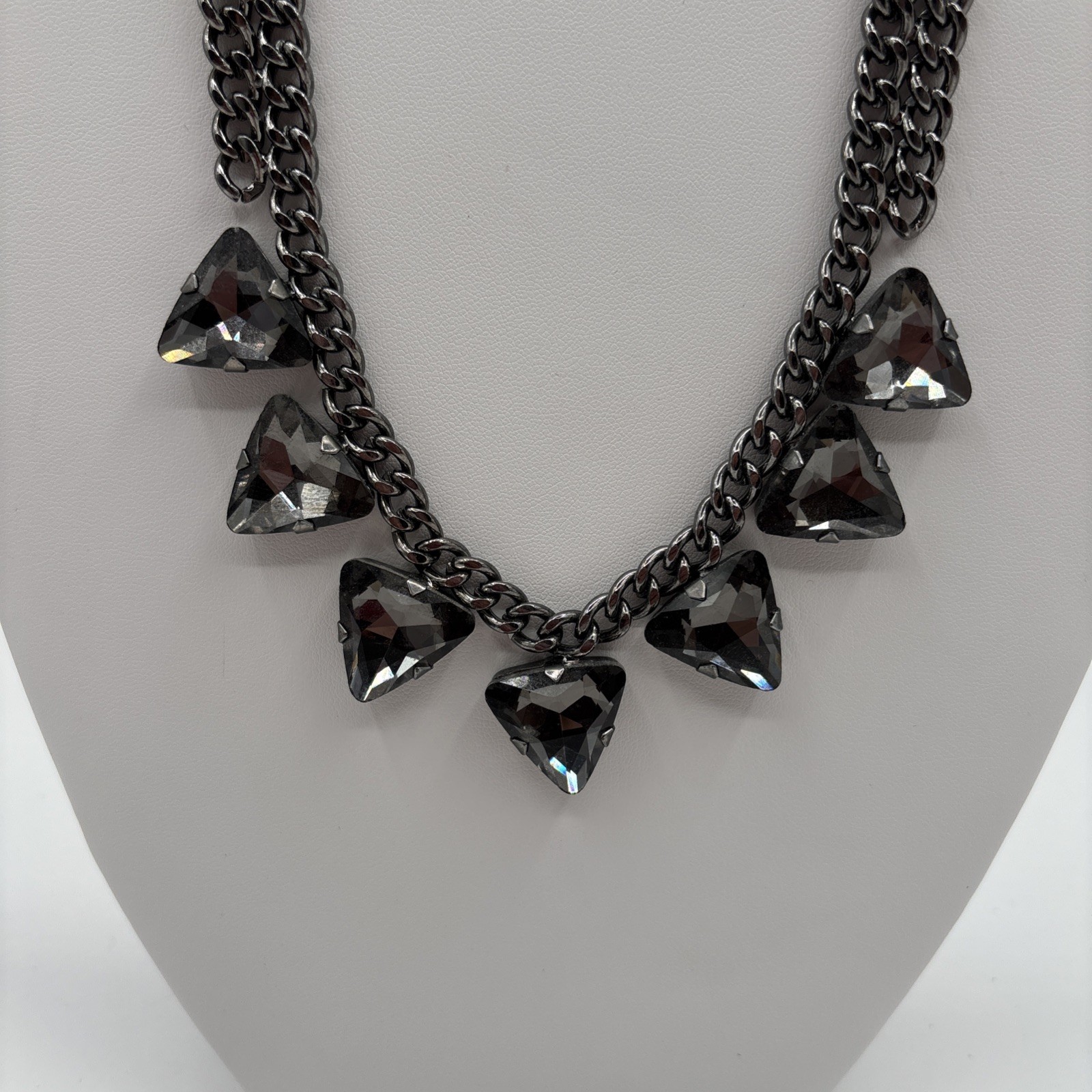 Triangular Rhinestone Necklace Double Chain Chunk… - image 2