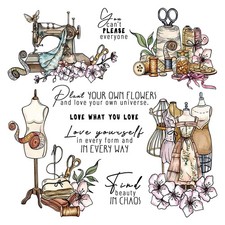 Vintage Sewing Machine Supplies Clear Rubber Stamps Card Making Scrapbook Crafts